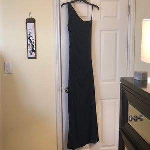 Floor length black tie or cocktail navy blue dress